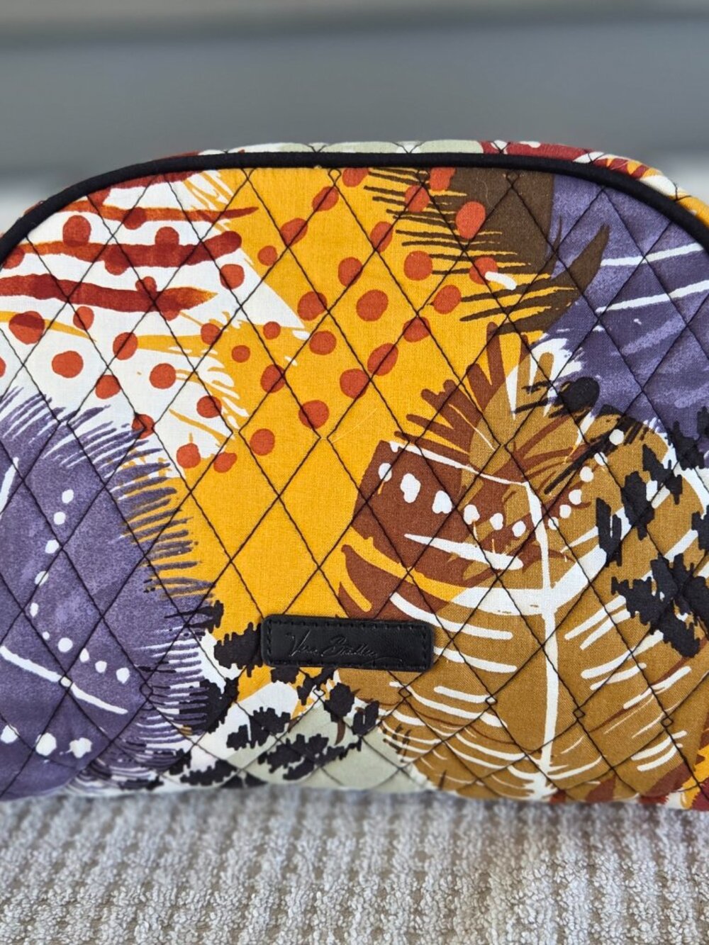 Vera Bradley RETIRED Makeup Bag Travel Painted Feathers Purple Black Orange